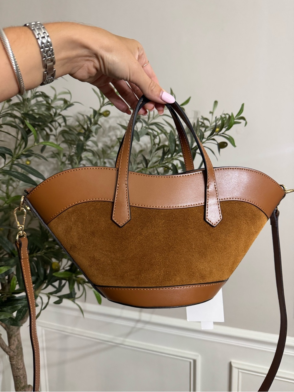 Cheval Firenze Italian Genuine Leather Suede & Leather Handbag